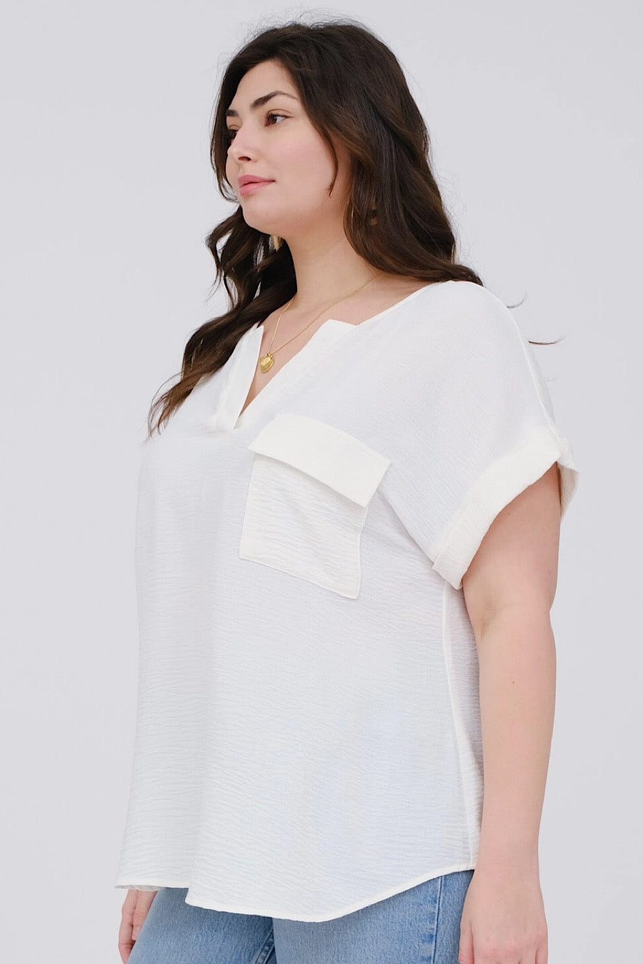Curvy Take Solace Button Back Blouse Cream