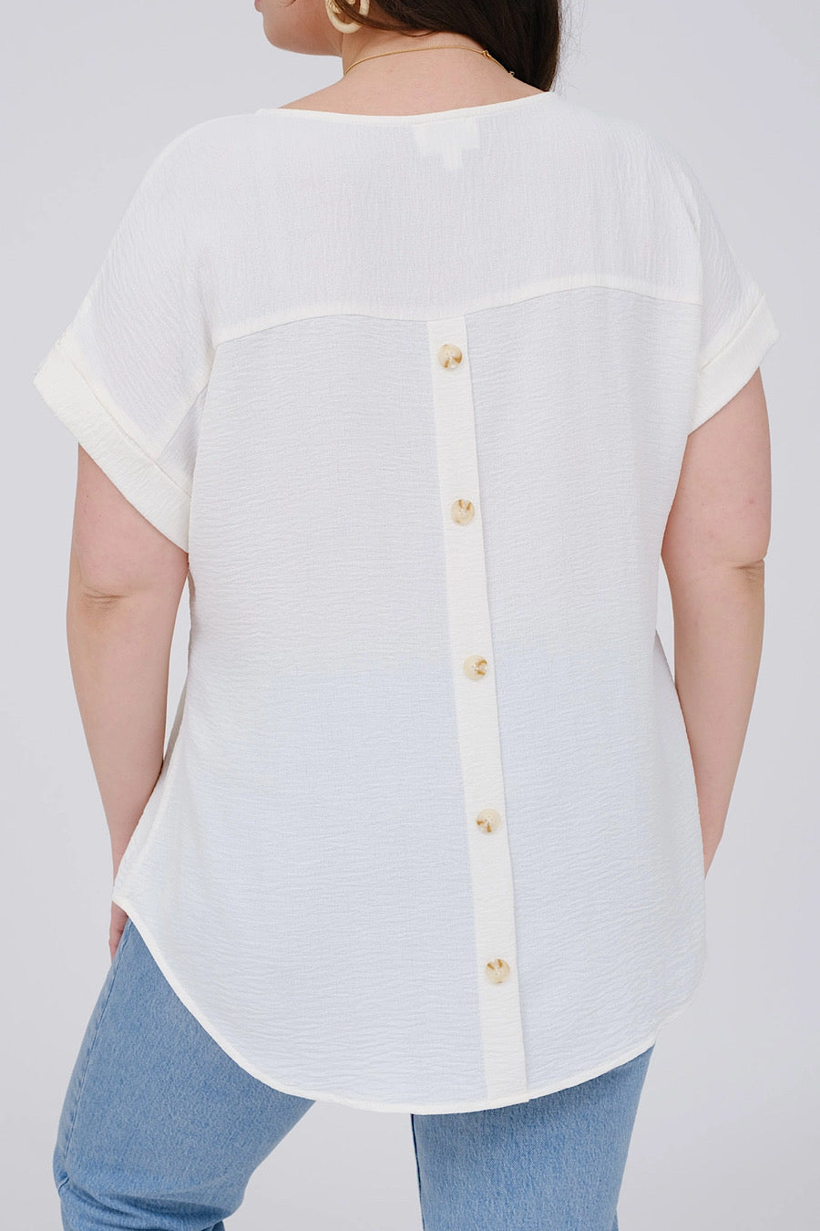 Curvy Take Solace Button Back Blouse Cream