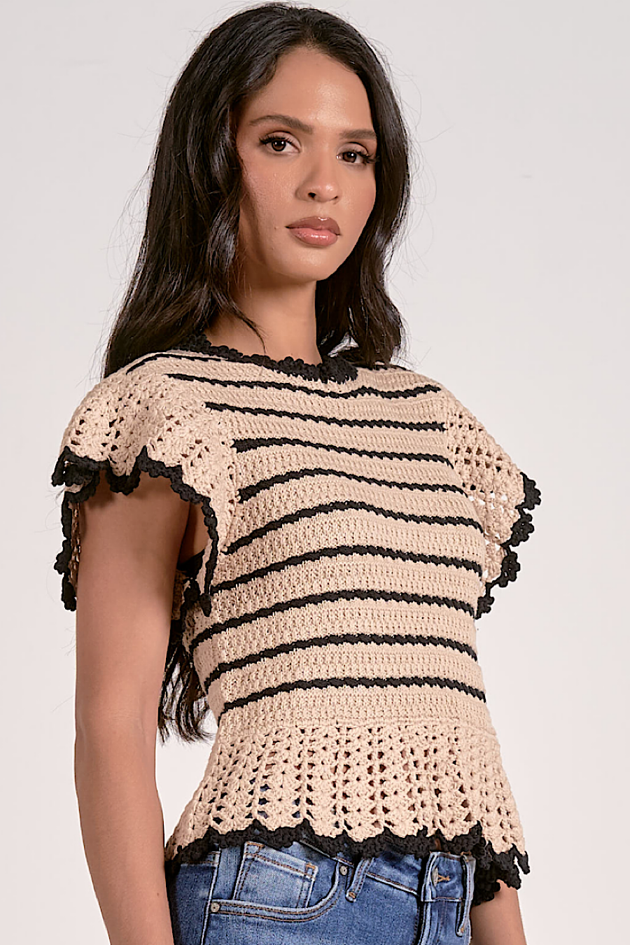 Modern Day Knit Stripe Ruffle Top
