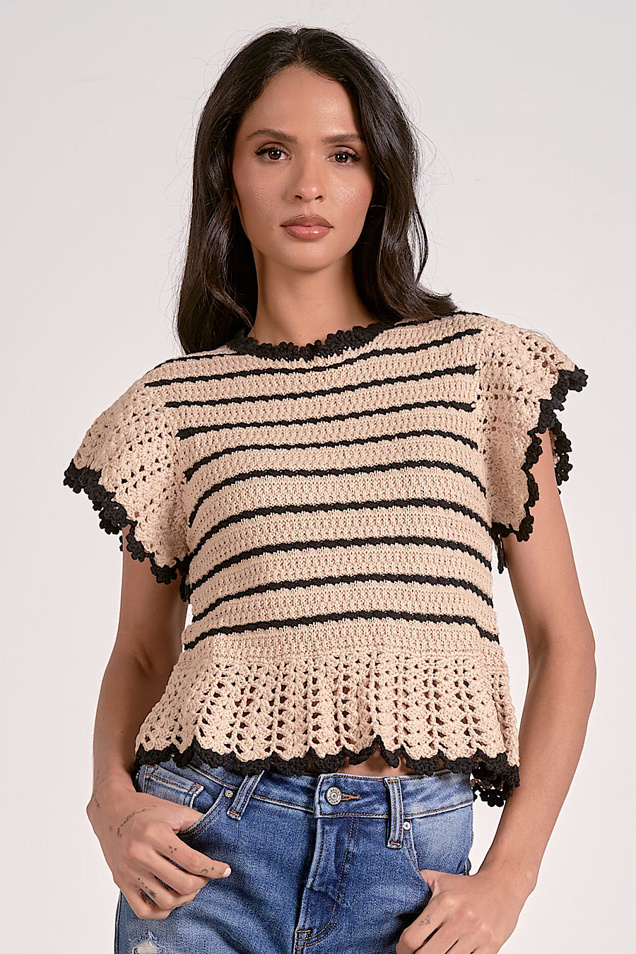Modern Day Knit Stripe Ruffle Top
