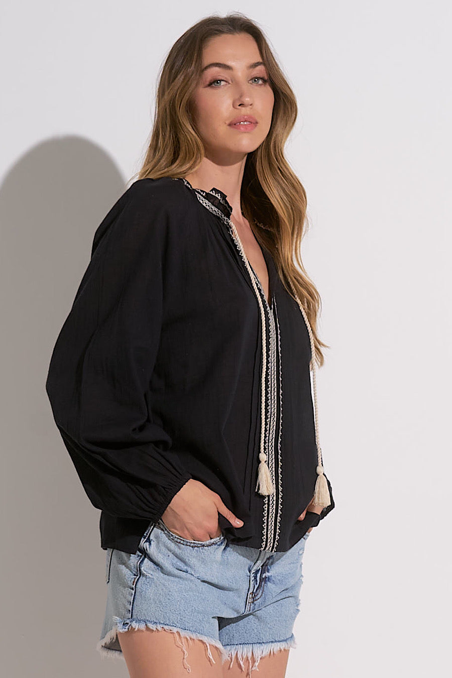 Caroline Embroidered Tunic Blouse Black
