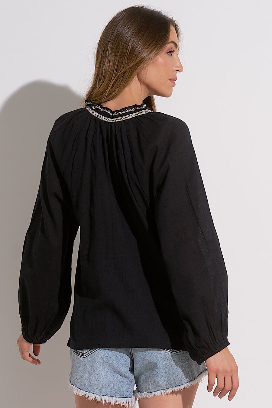 Caroline Embroidered Tunic Blouse Black