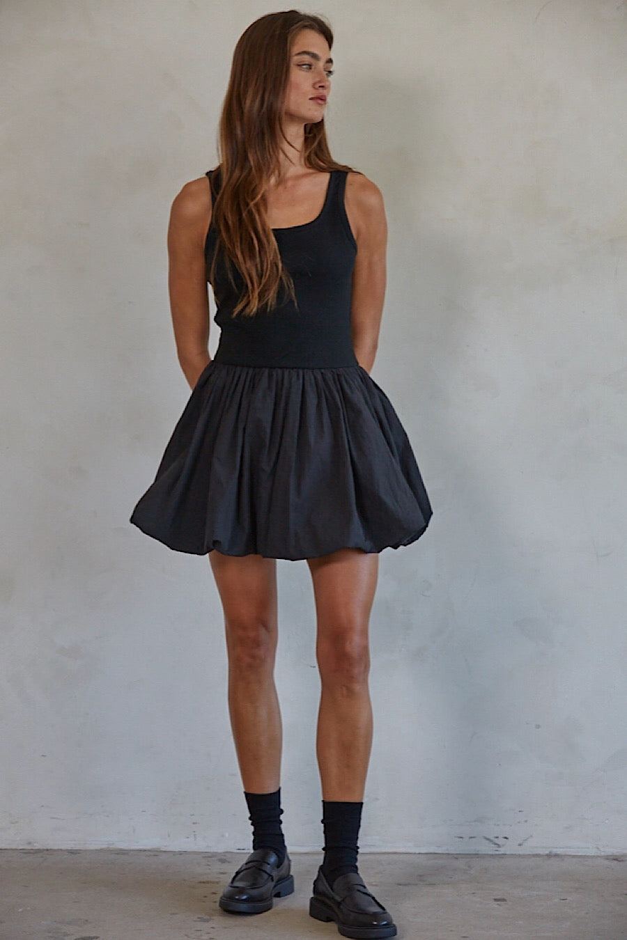 Heatwave Bubble Hem Mini Dress Black