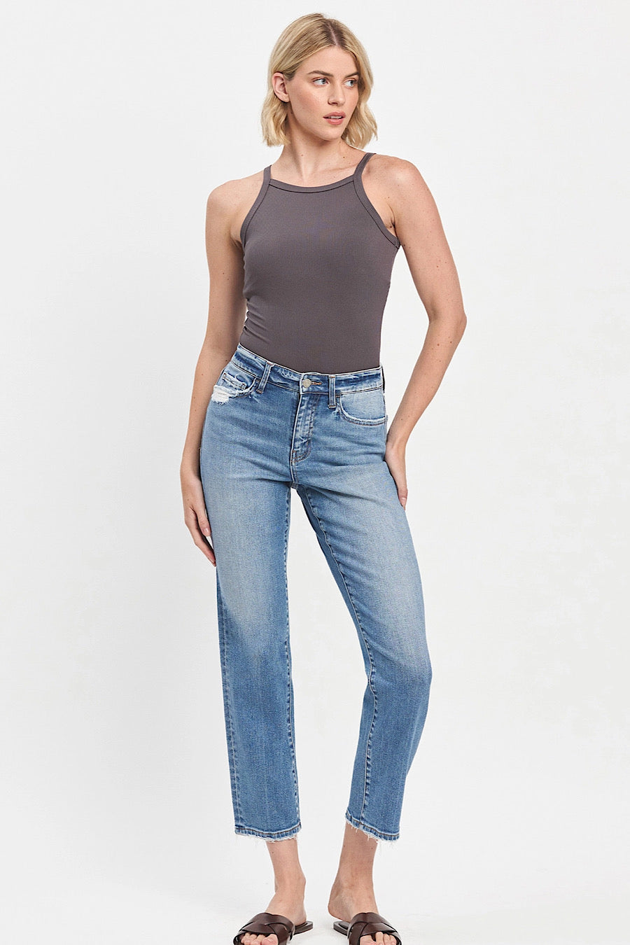 Lauren High Rise Slim Straight Leg Jeans