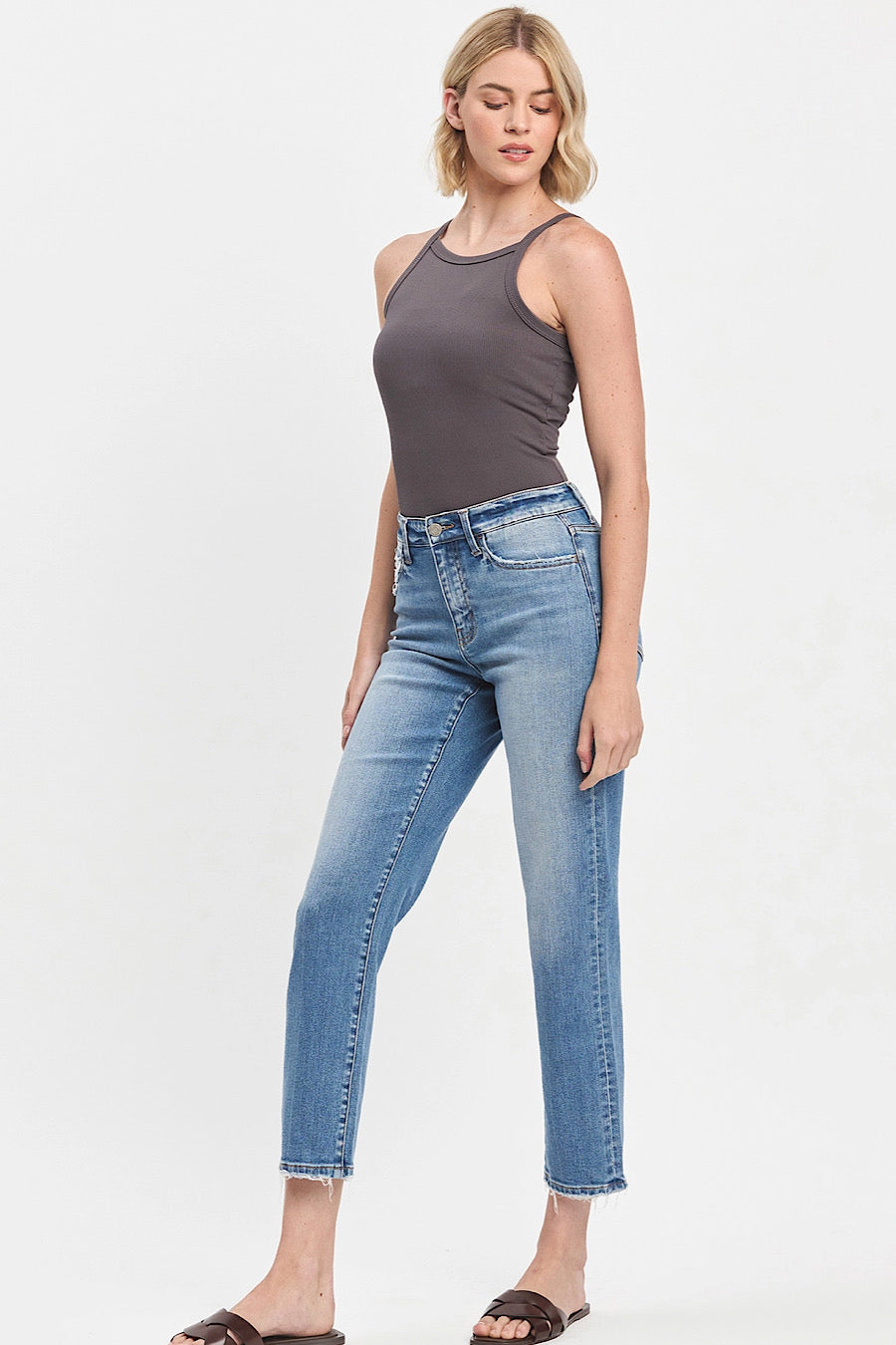 Lauren High Rise Slim Straight Leg Jeans