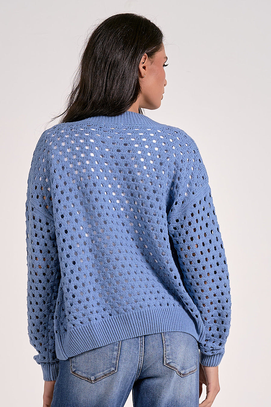 This Way Crochet Knit Zip Up Jacket/Cardigan Blue