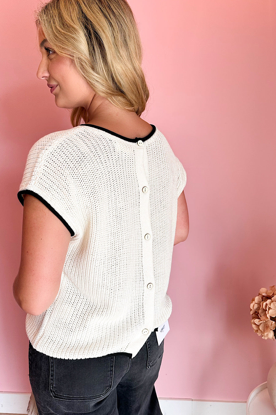 Serenade Buttoned 2-Way Trim Knit Top