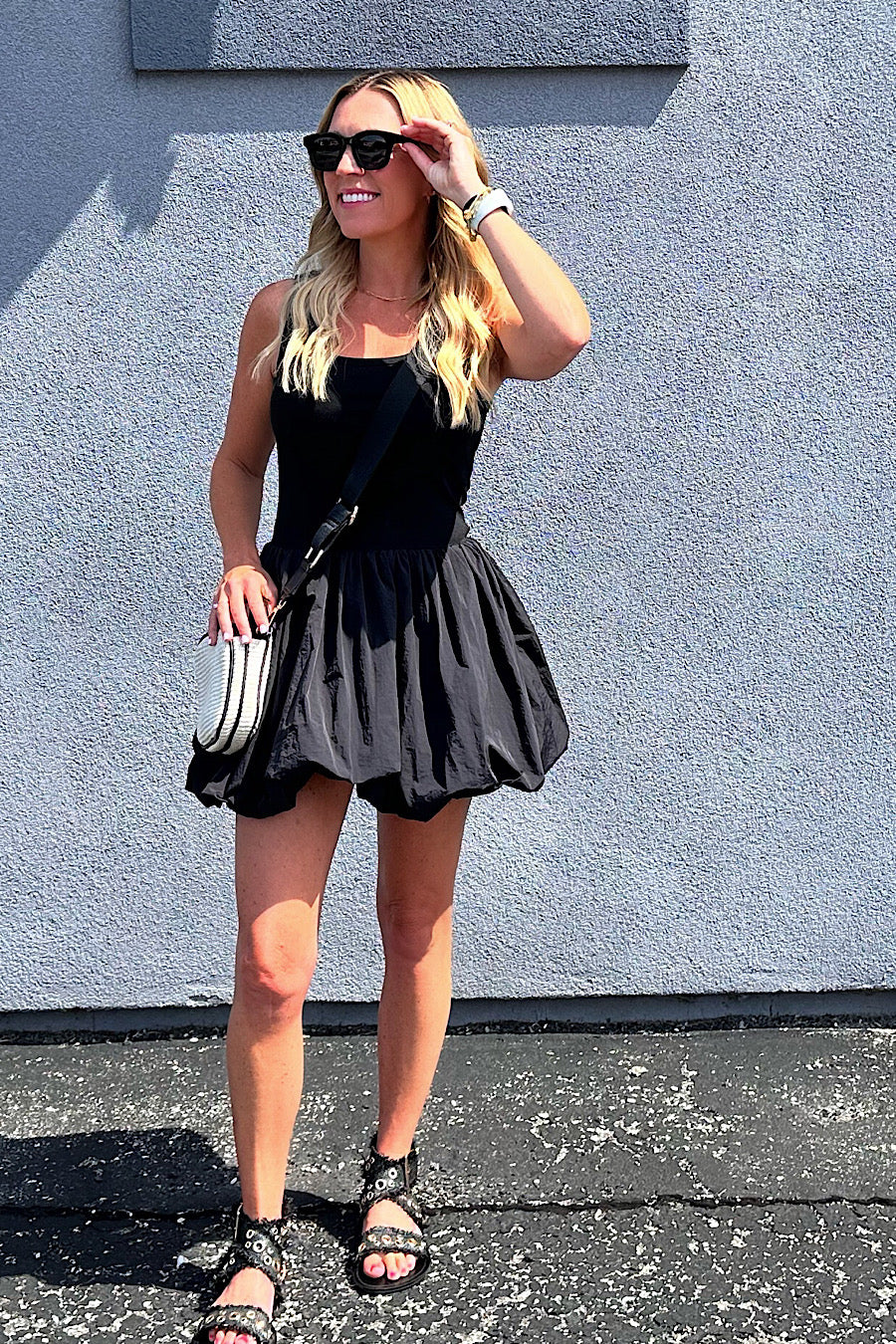 Heatwave Bubble Hem Mini Dress Black