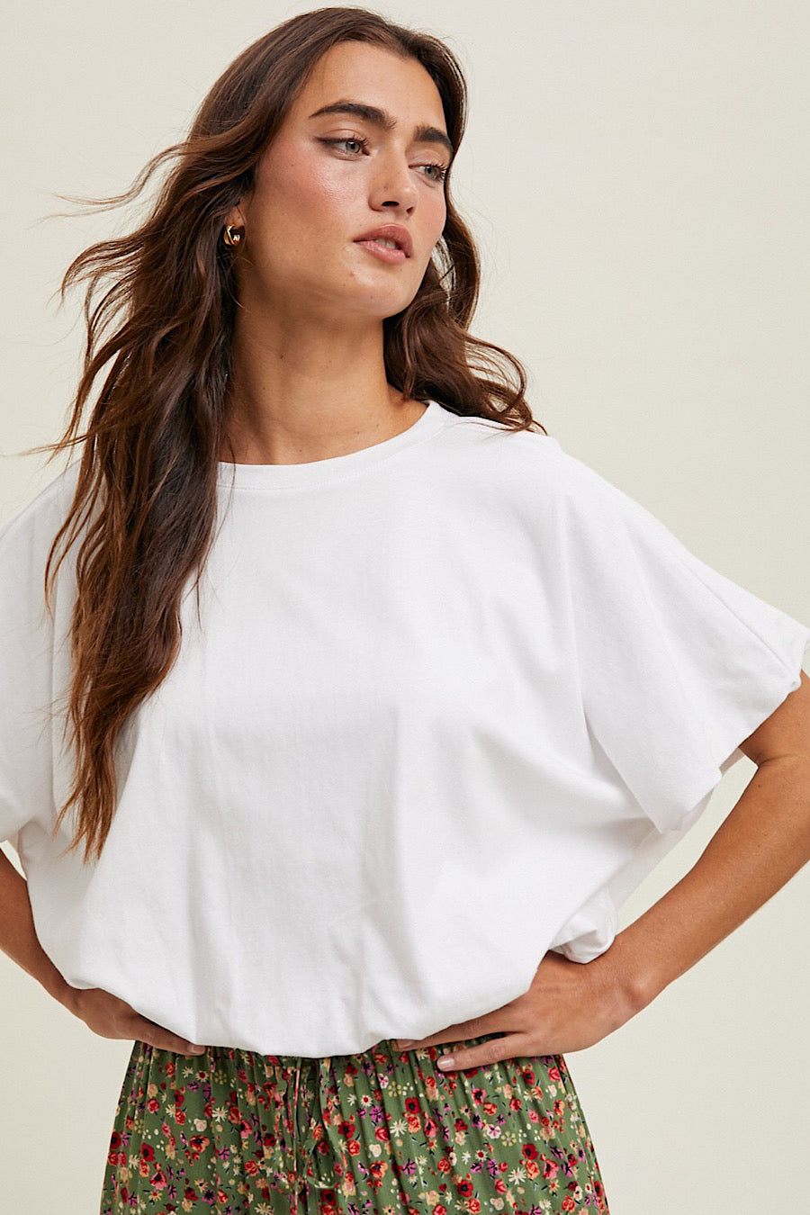 On a Cloud Bubble Hem Top in White