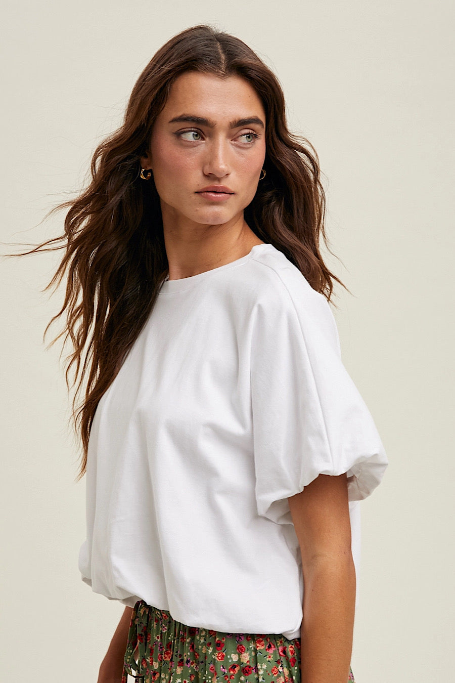 On a Cloud Bubble Hem Top in White