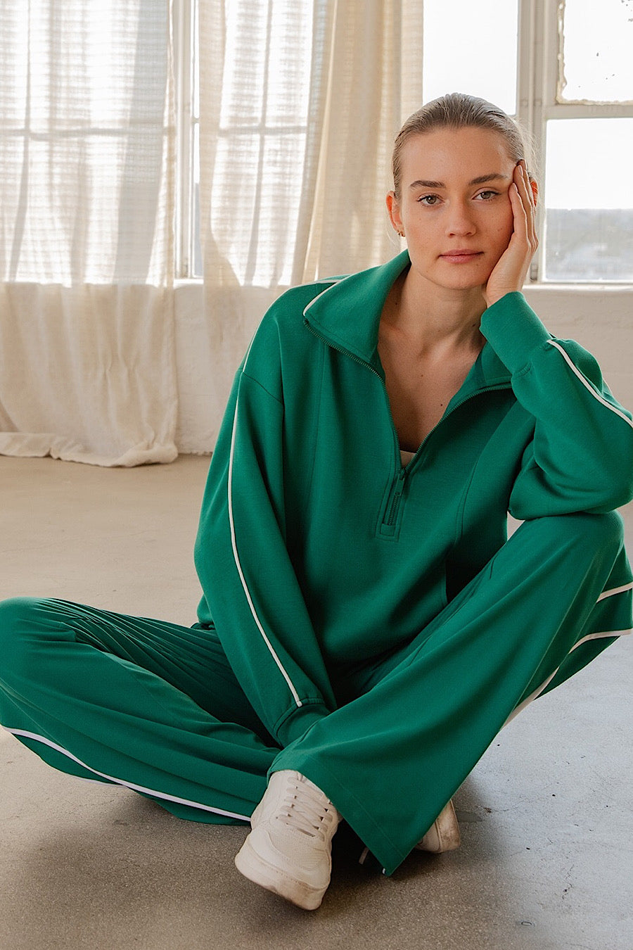 My Life Piping Half Zip Sweatshirt Green