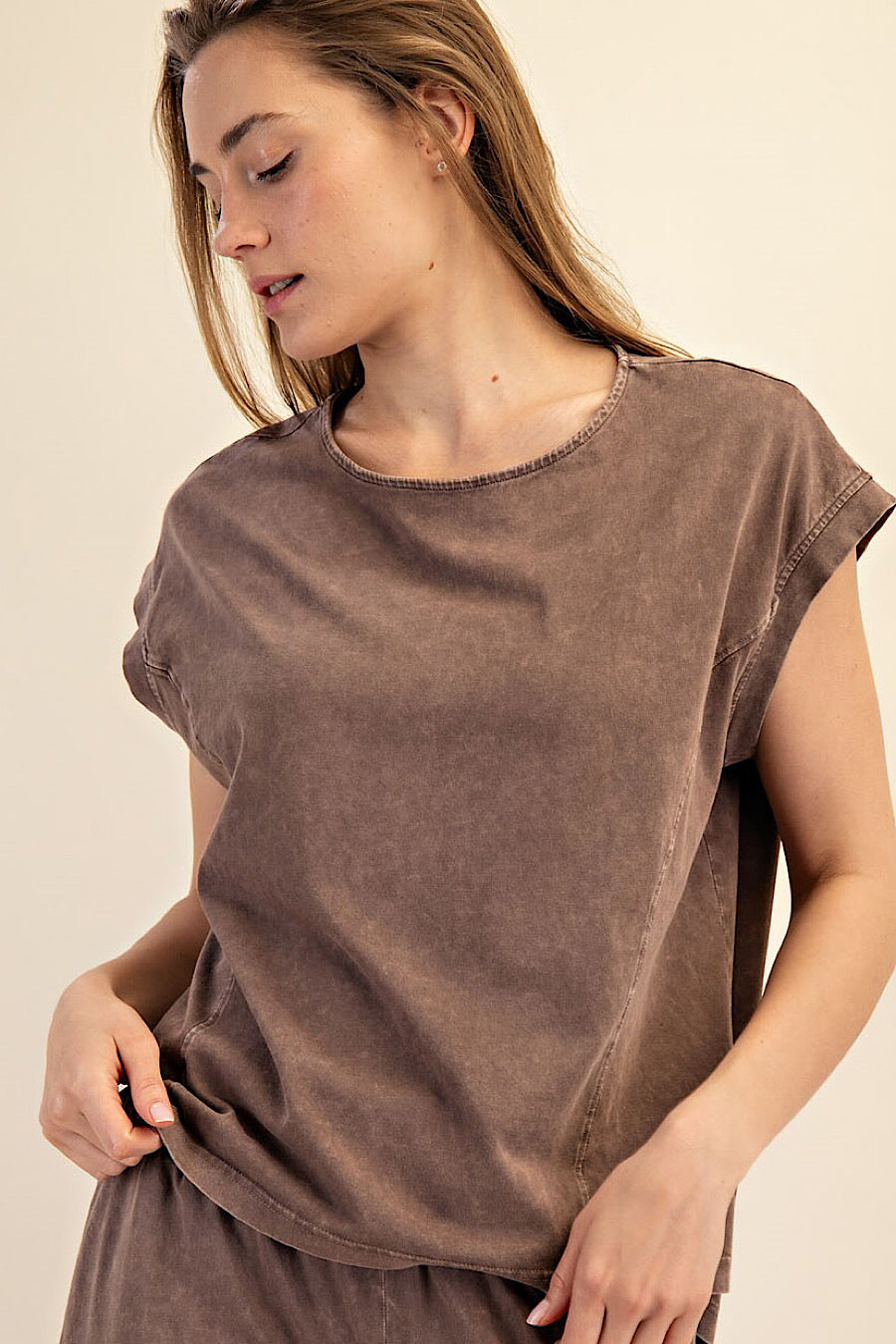 Brooklyn Pigment Washed High Low T-Shirt Mocha