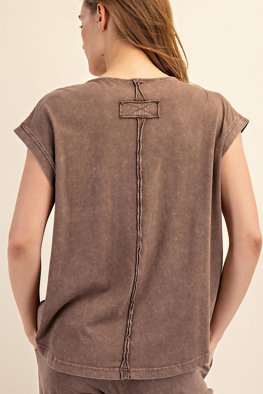Brooklyn Pigment Washed High Low T-Shirt Mocha