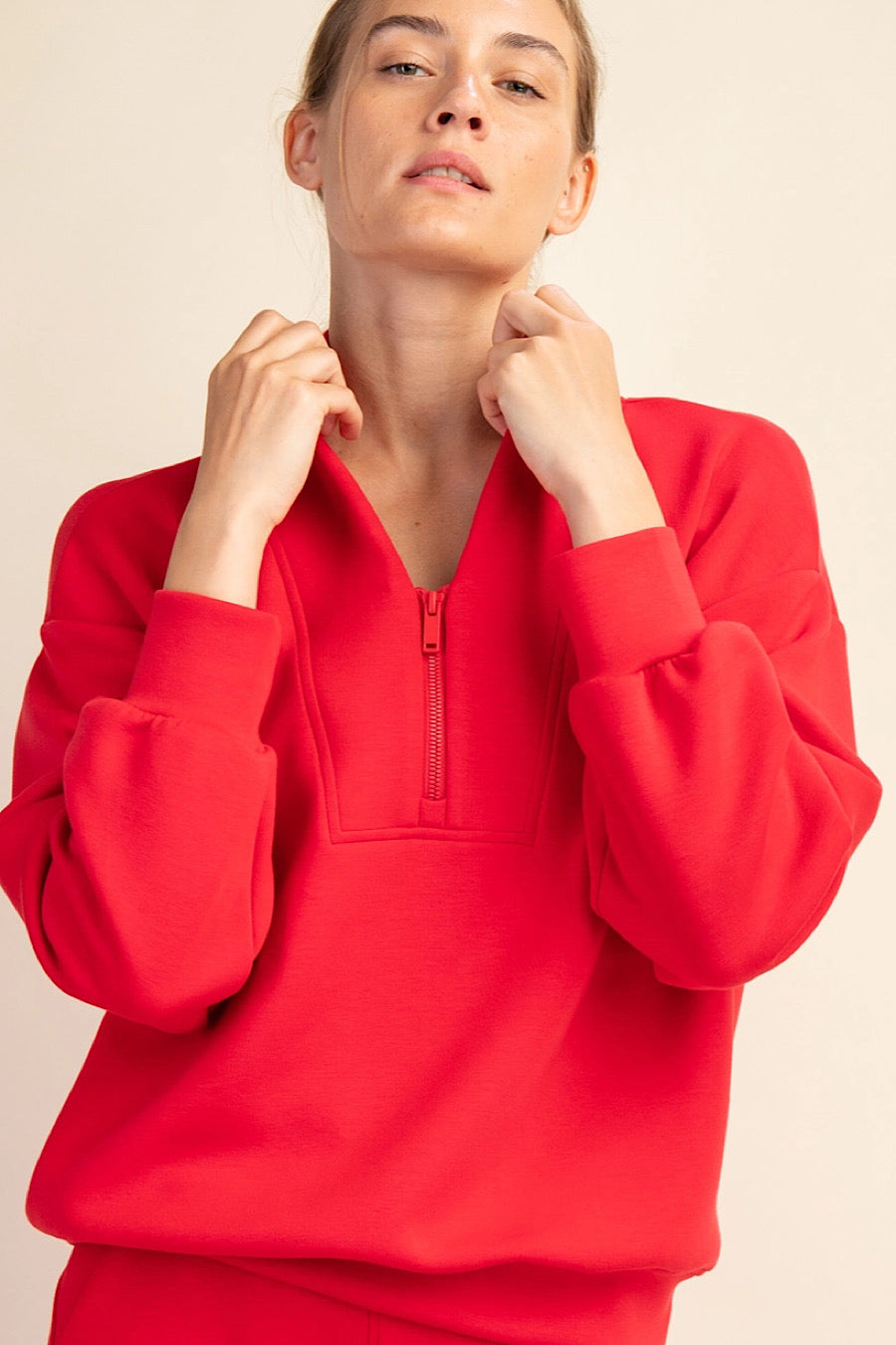 True Red Half Zip Scuba Pullover Sweatshirt
