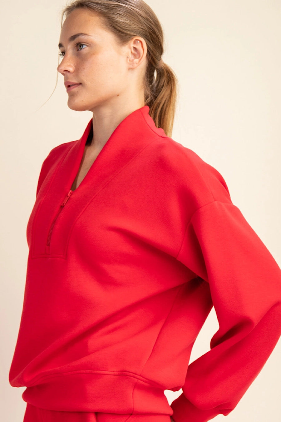 True Red Half Zip Scuba Pullover Sweatshirt