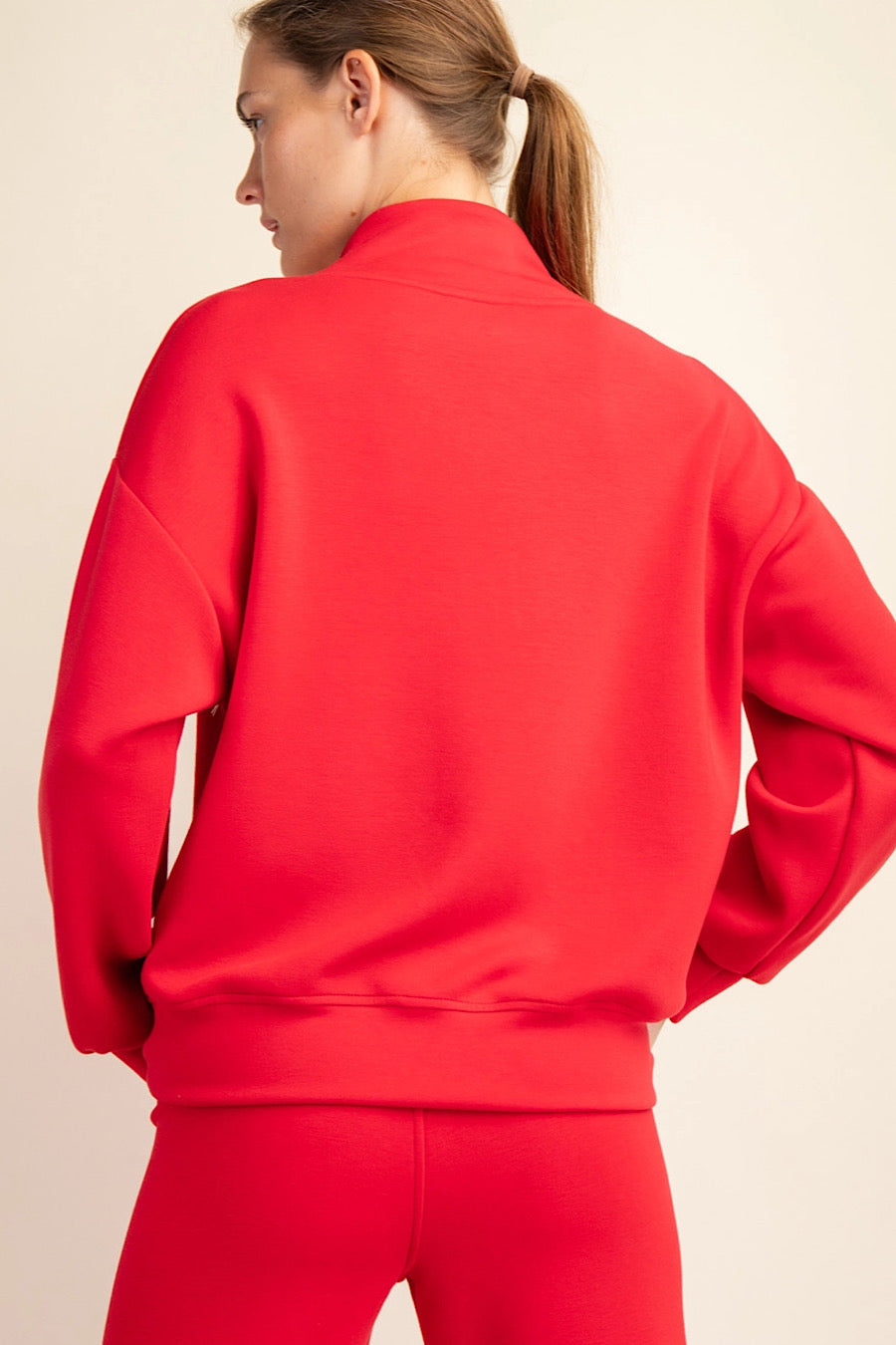 True Red Half Zip Scuba Pullover Sweatshirt