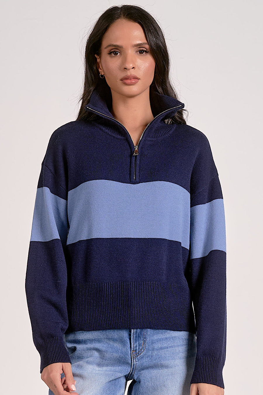 Academy Colorblock Zip Up Collar Sweater