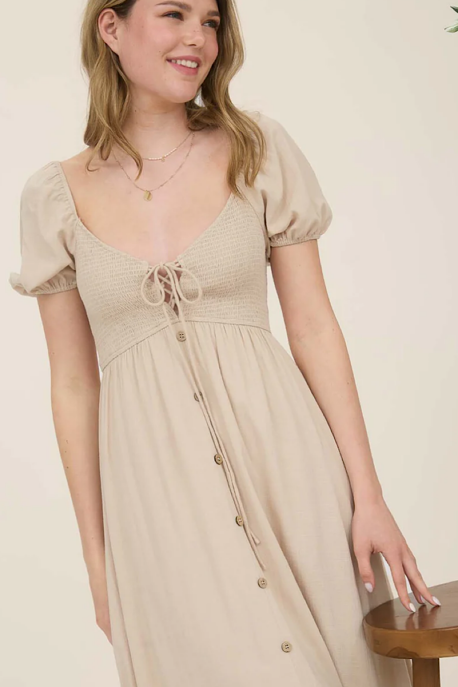 Field of Dreams Smocked Tie Front Dress