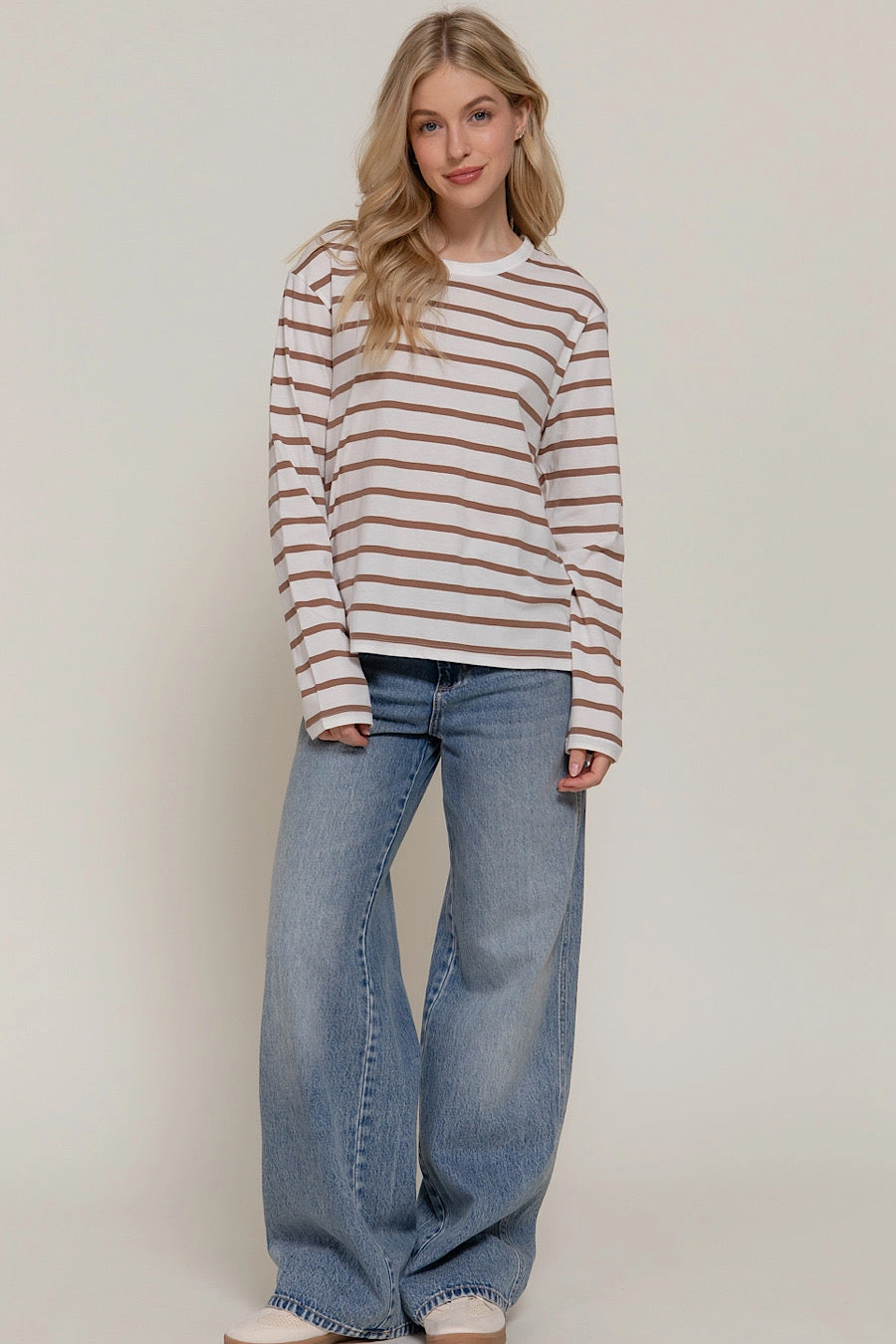 Destiny Calls Striped Long Sleeve Tee Khaki