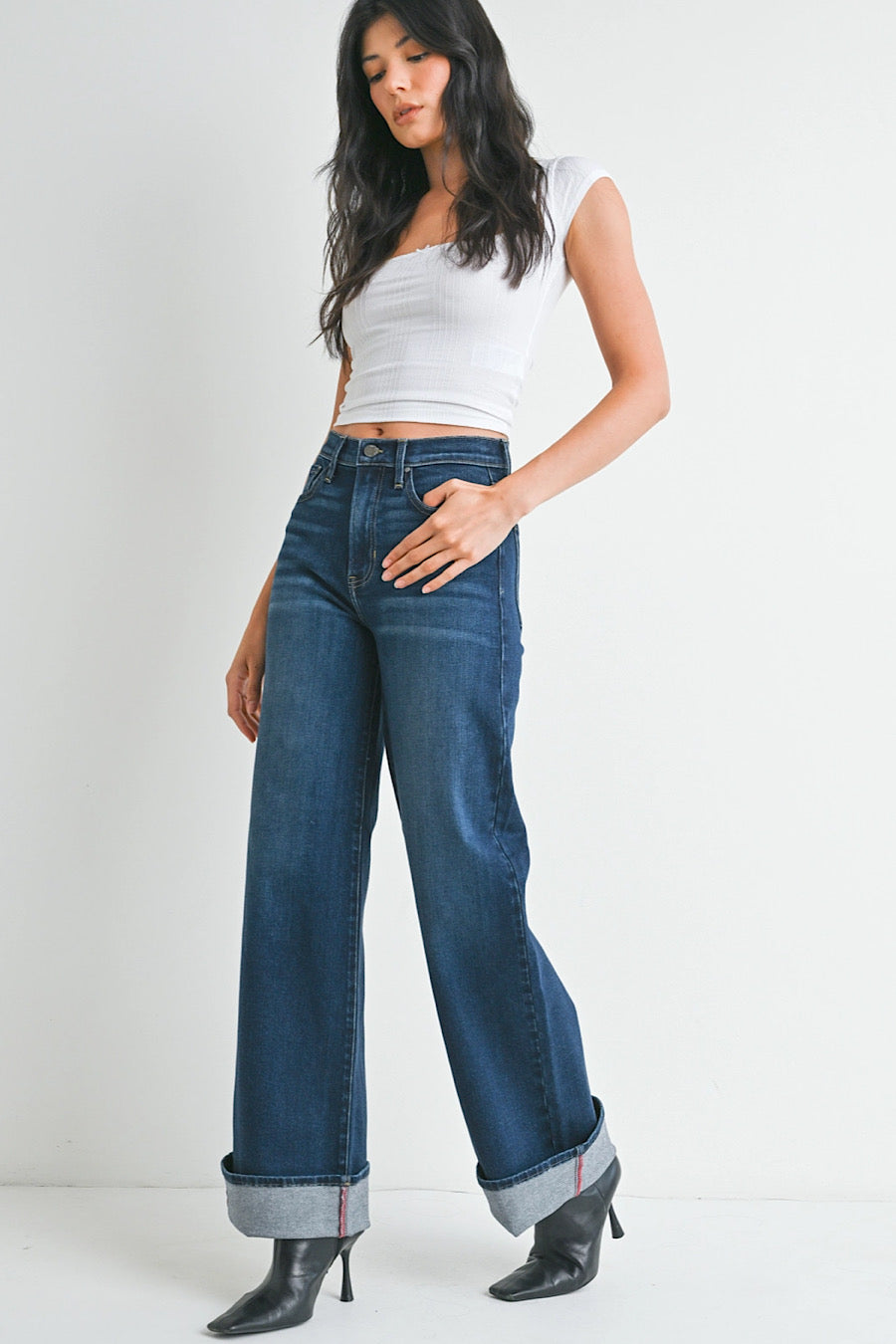 Ashland Cuffed Palazzo Denim Jeans