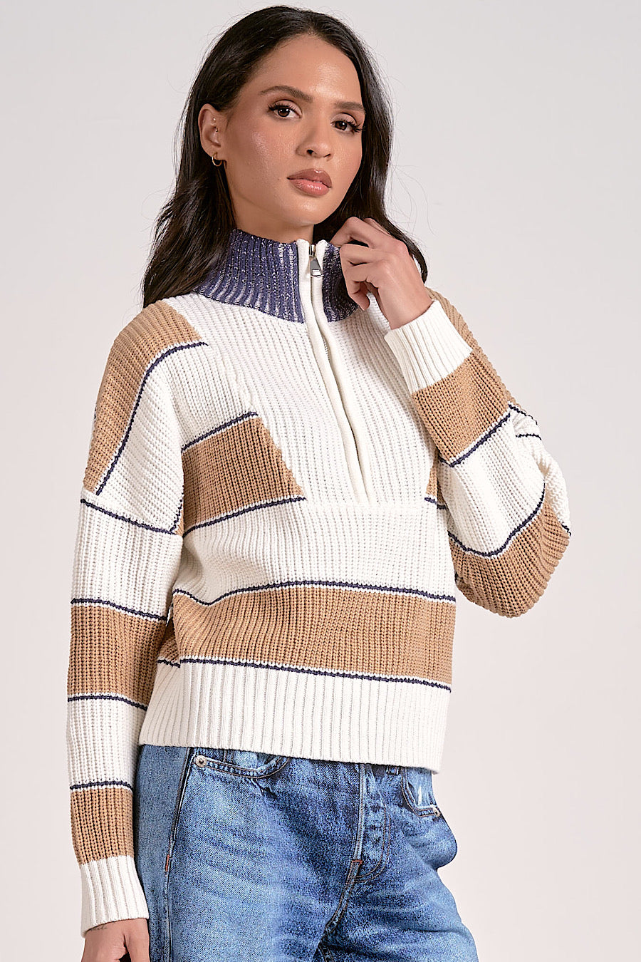 Nielsen Stripe Zip Collar Pullover Sweater