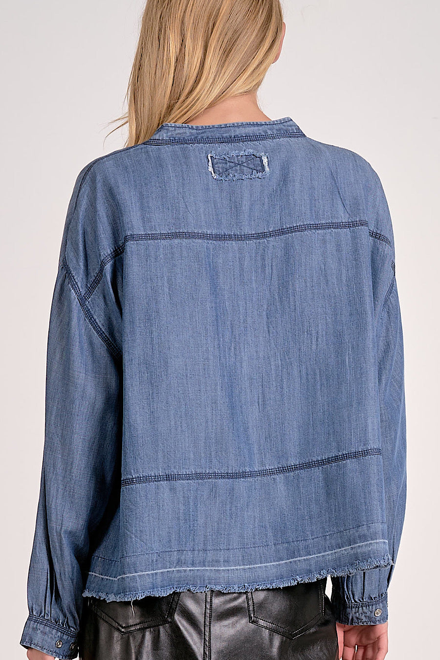 Unwind Denim Chambray Henley Top