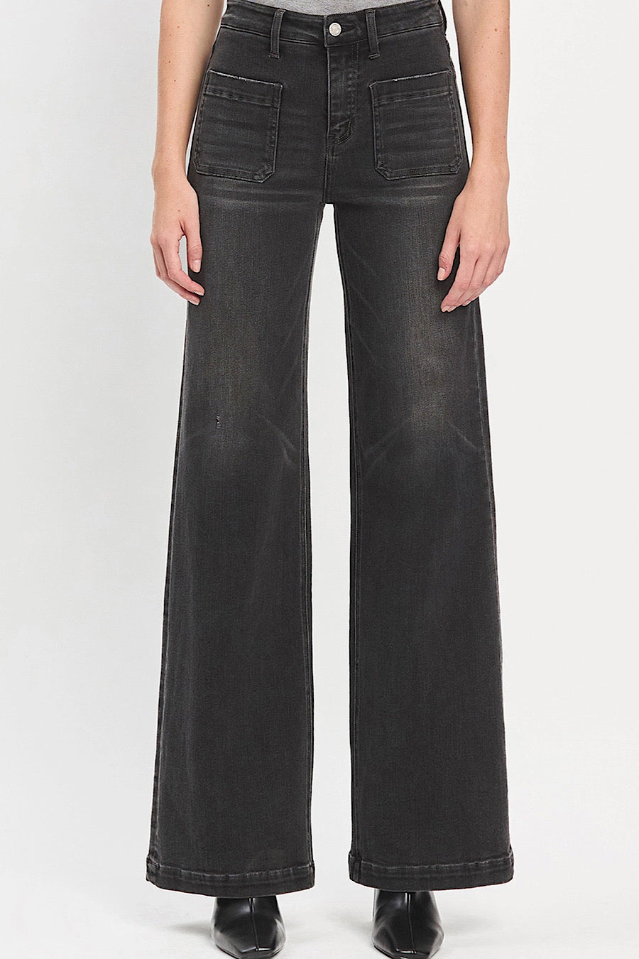 Olivia Wide Leg Trouser Jeans in Faded Black