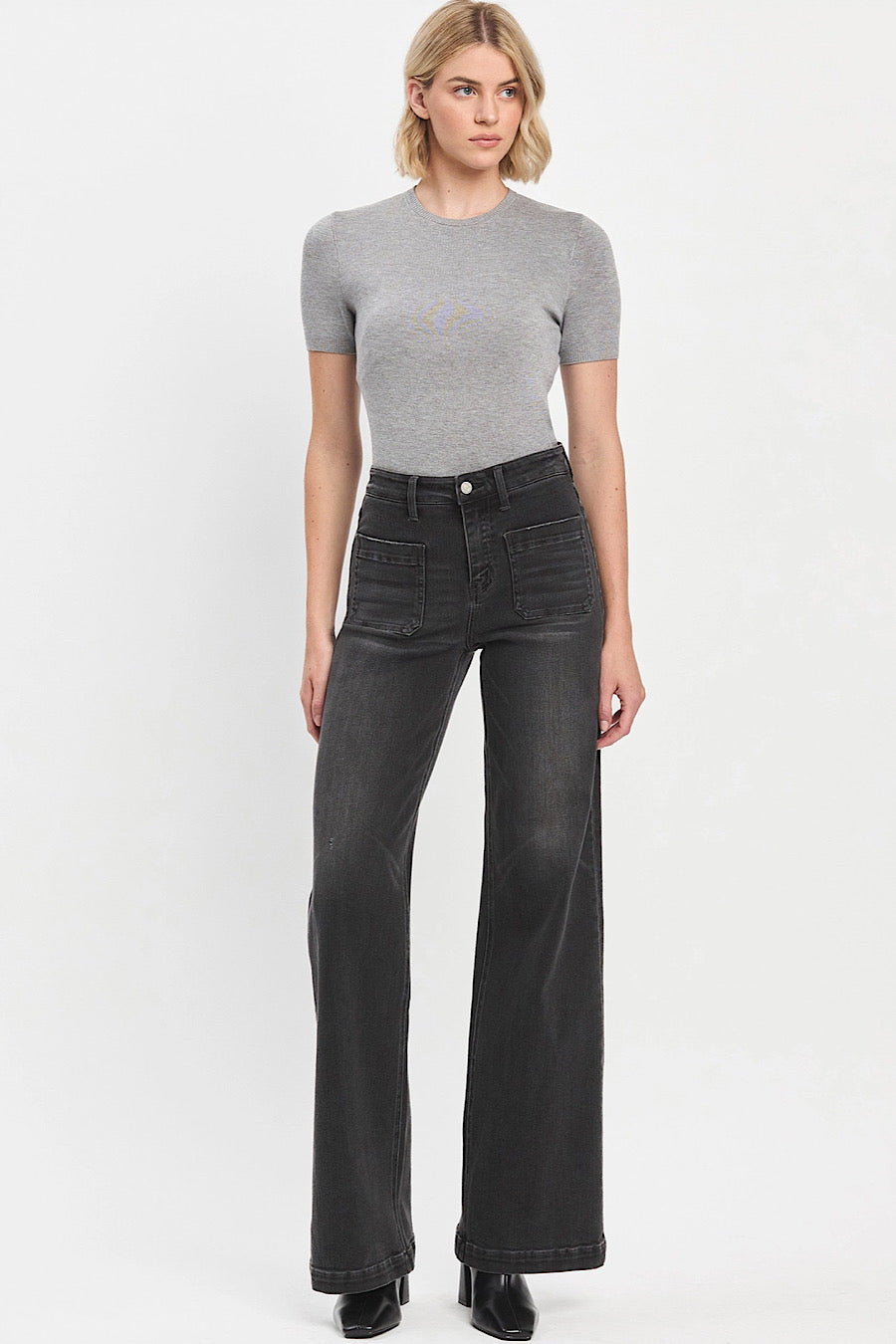 Olivia Wide Leg Trouser Jeans in Faded Black