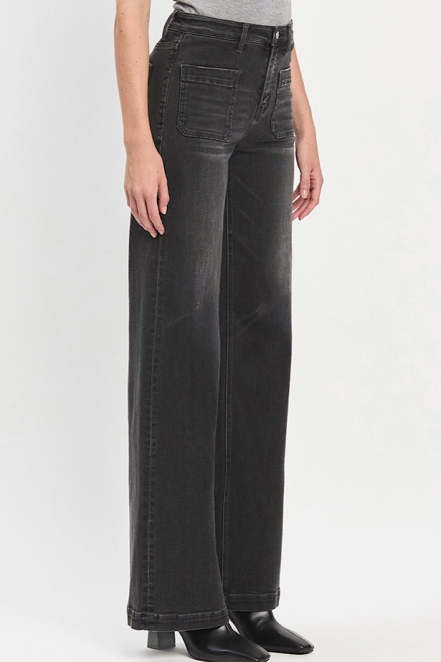 Olivia Wide Leg Trouser Jeans in Faded Black