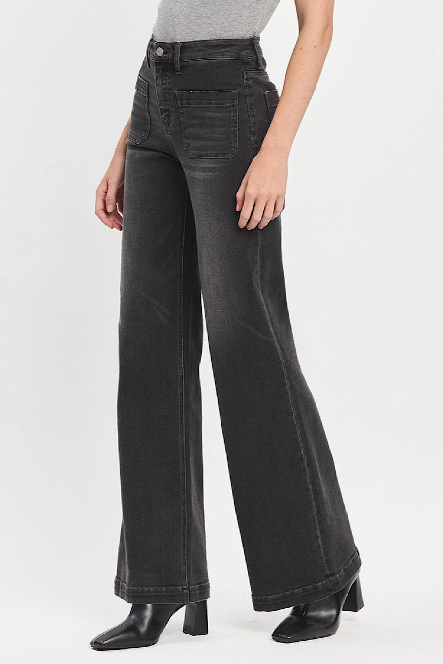 Olivia Wide Leg Trouser Jeans in Faded Black