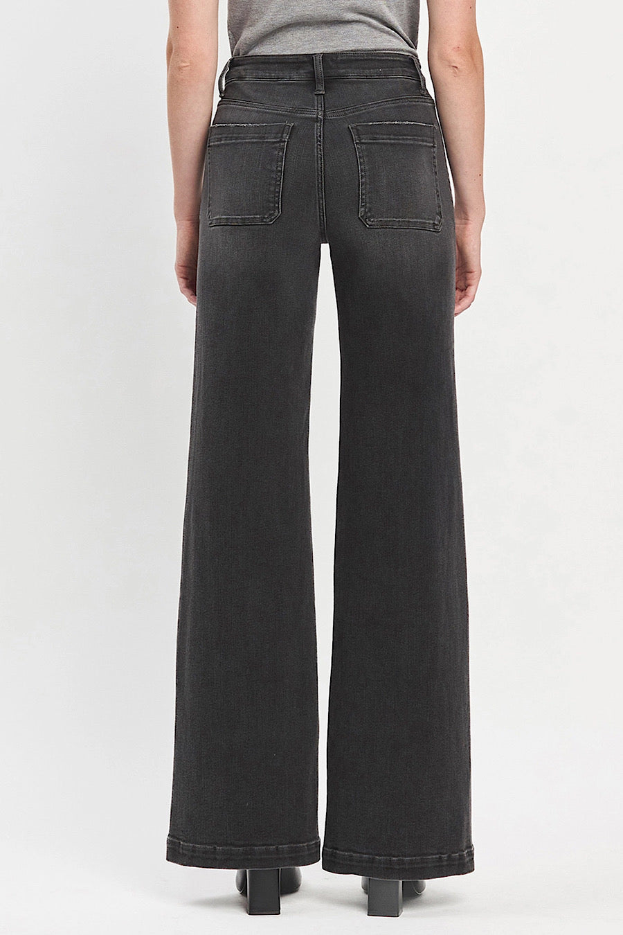 Olivia Wide Leg Trouser Jeans in Faded Black