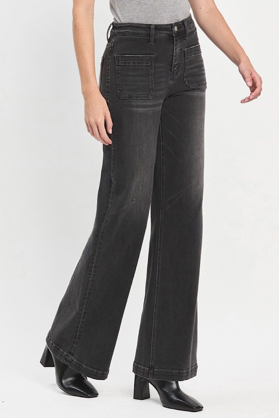 Olivia Wide Leg Trouser Jeans in Faded Black