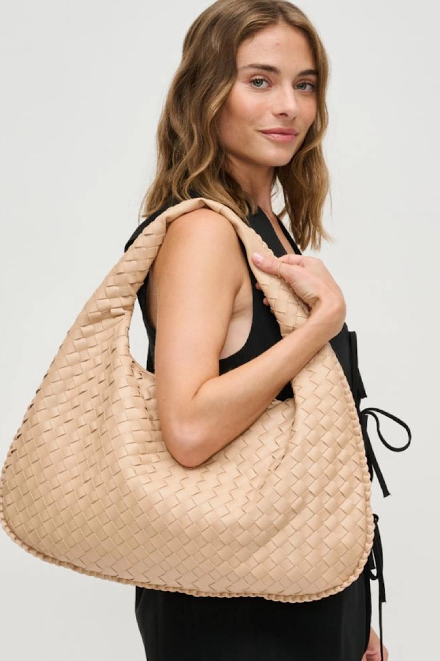 Victoria Woven Hobo Bag in Black or Natural