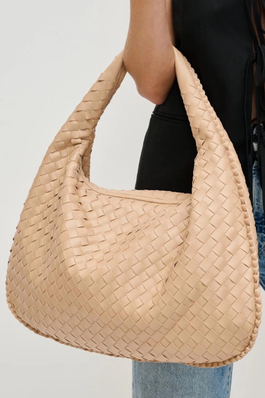 Victoria Woven Hobo Bag in Black or Natural