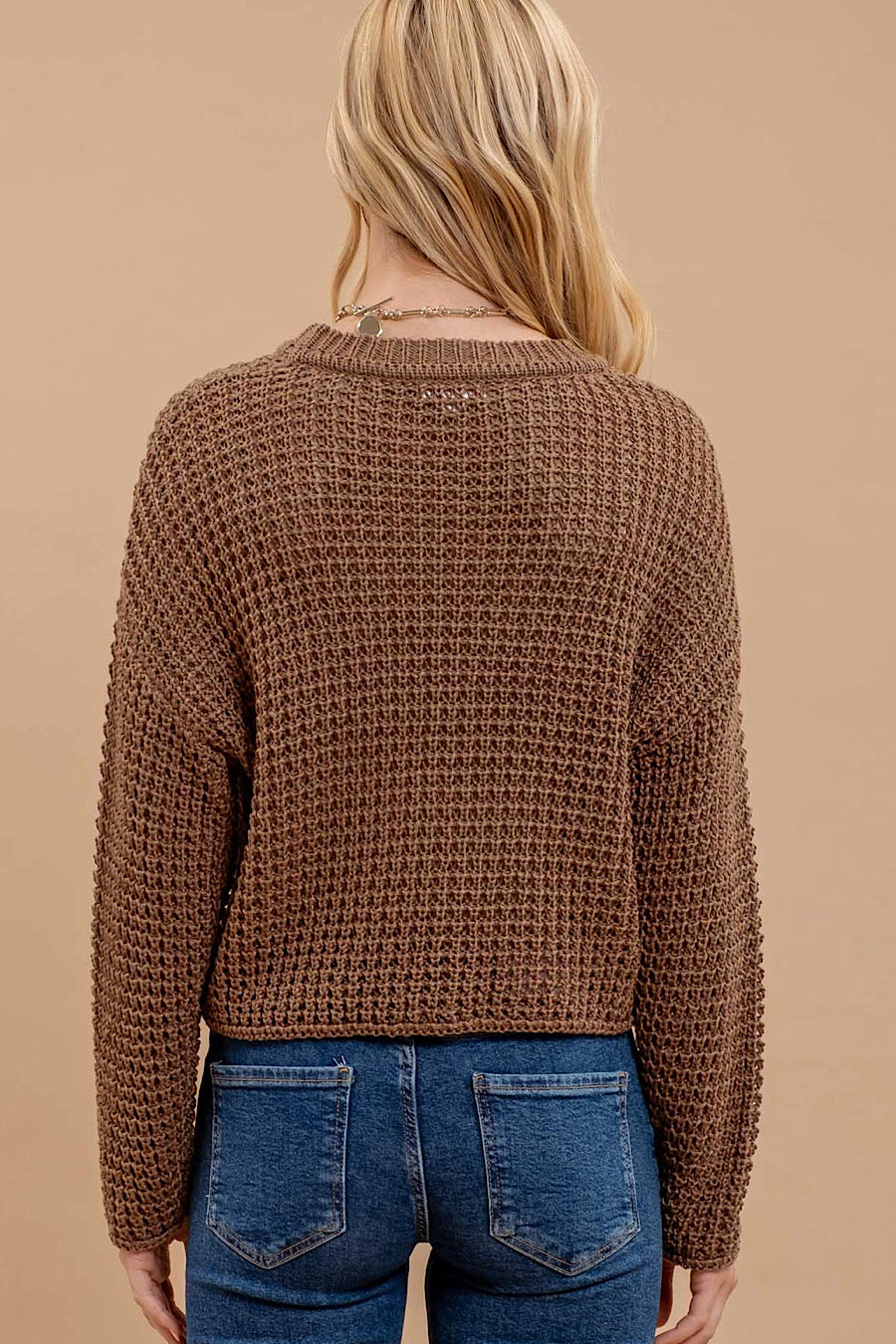 Maui Crochet Knitted Long Sleeve Top in Mocha
