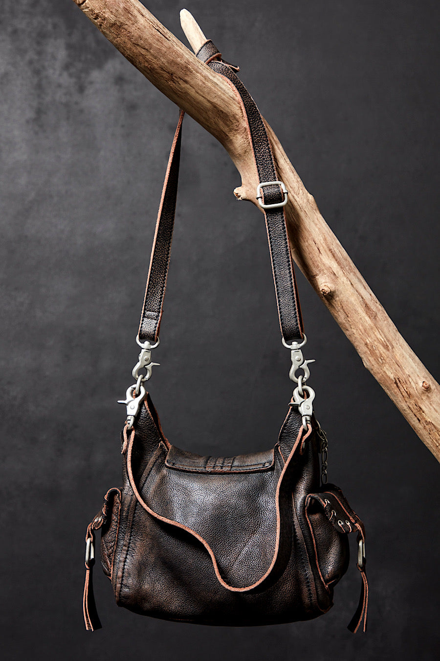 Free People Baby Leigh Distressed Leather Bag Graphite