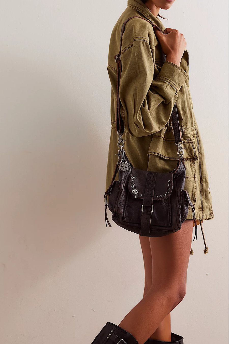 Free People Baby Leigh Distressed Leather Bag Graphite