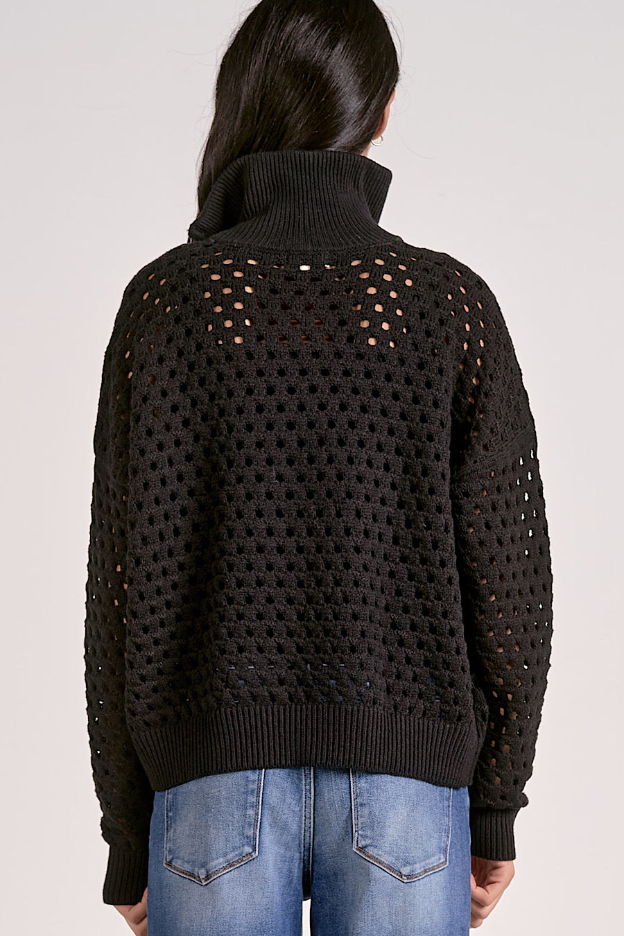Ordinary Dreamer Zip Collar Knit Top Black