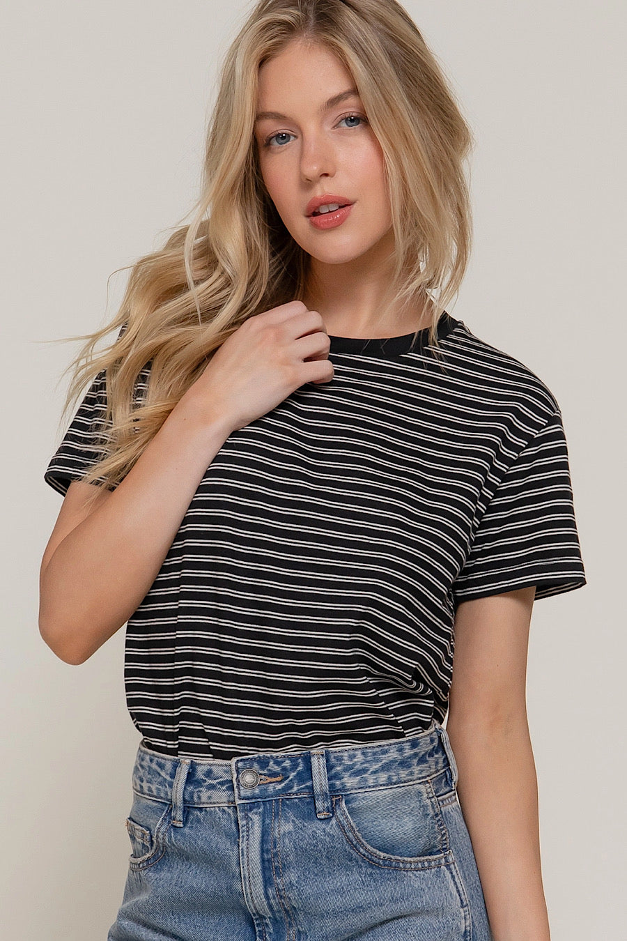 Hear No Evil Striped T-Shirt Black