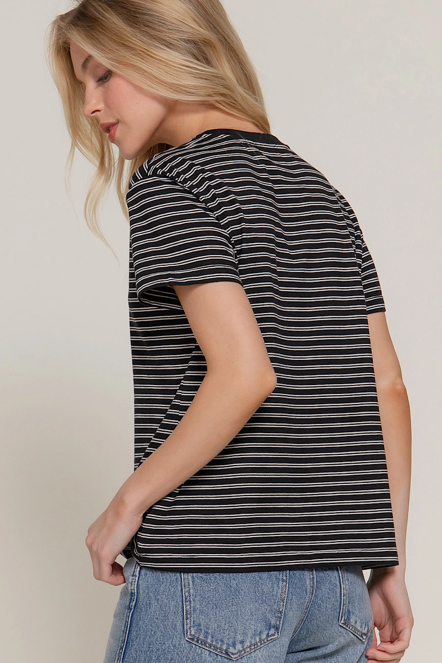 Hear No Evil Striped T-Shirt Black