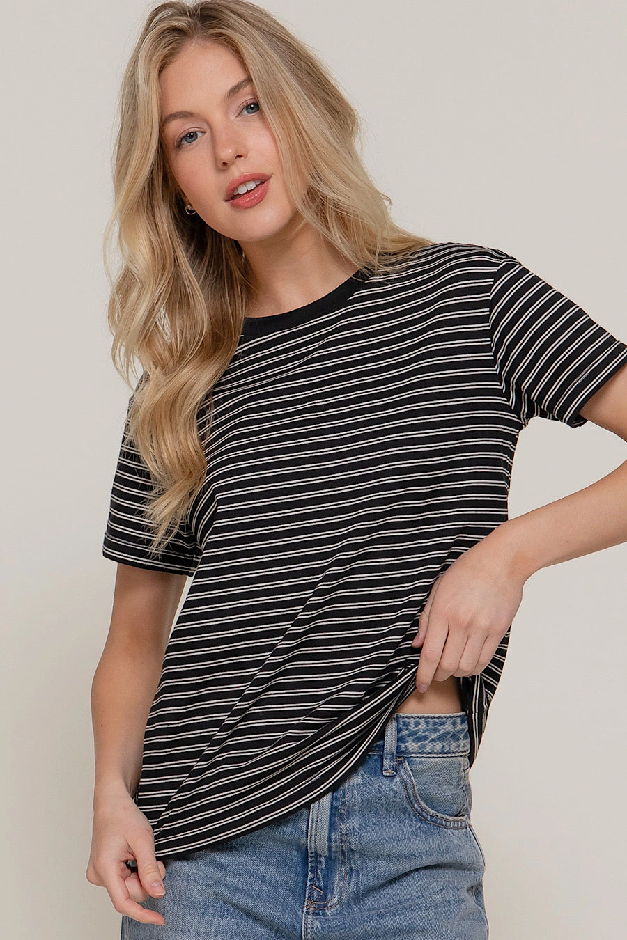 Hear No Evil Striped T-Shirt Black