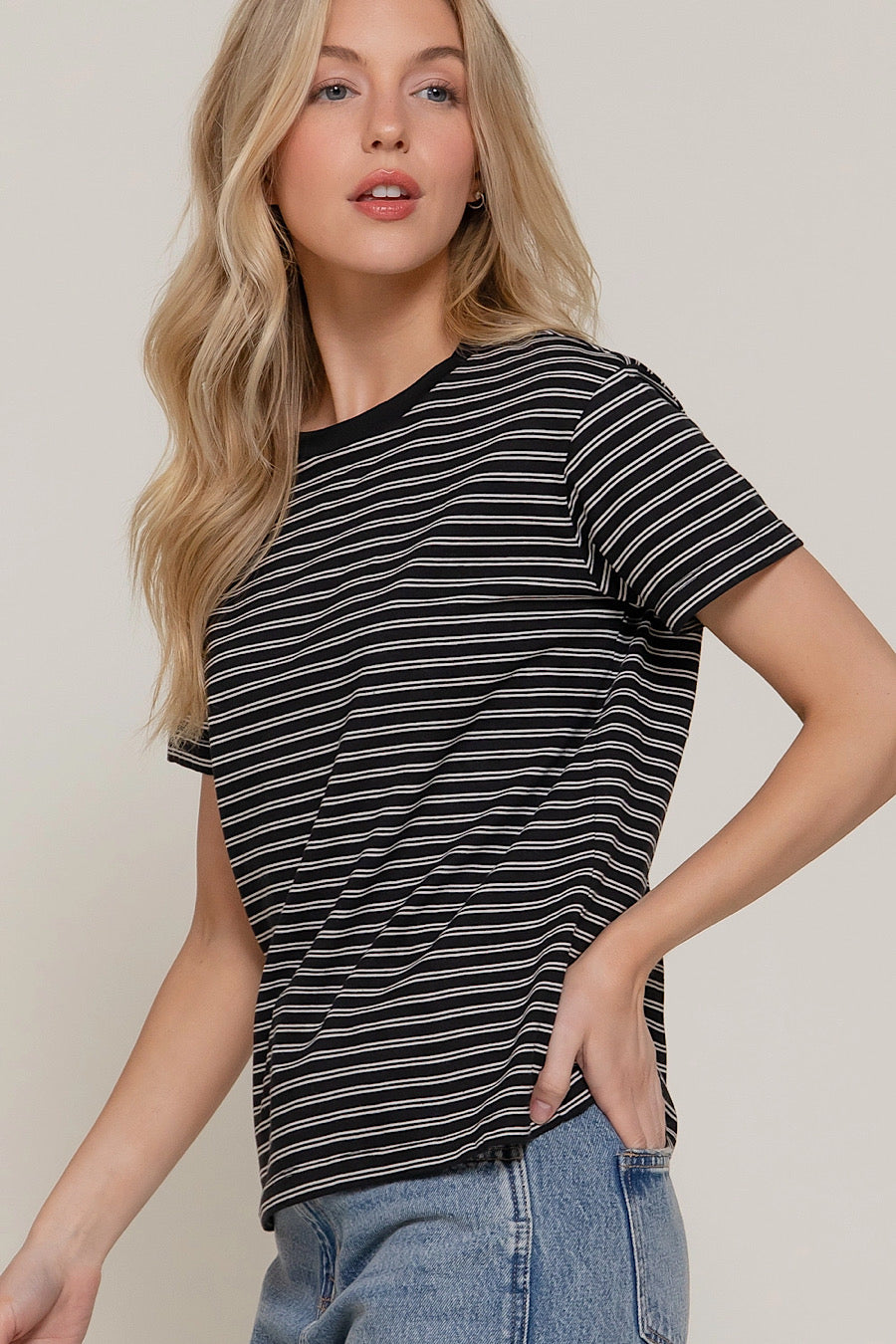 Hear No Evil Striped T-Shirt Black