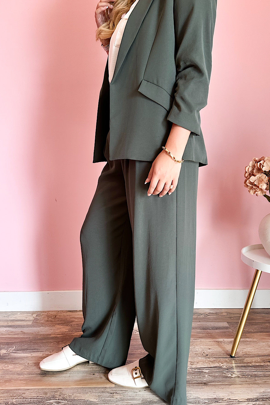 All in a Days Work Wide Leg Trouser Pant Olive