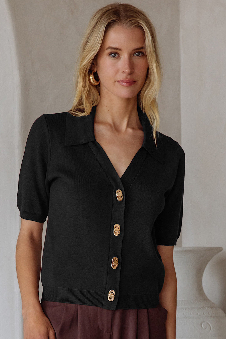Sadie Collared Toggle Button Top