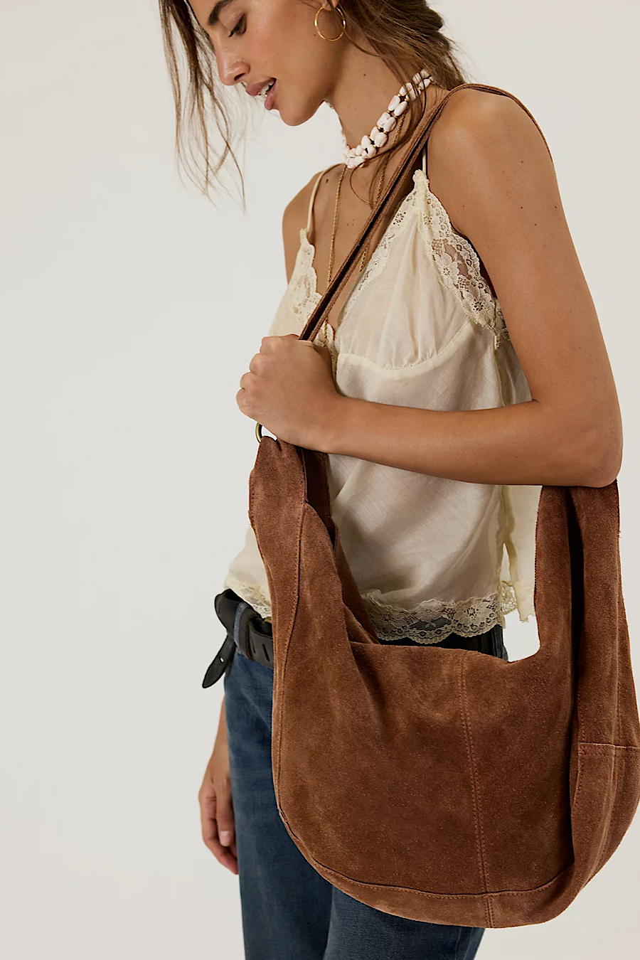 Free People Roma Suede Hobo Bag Rust