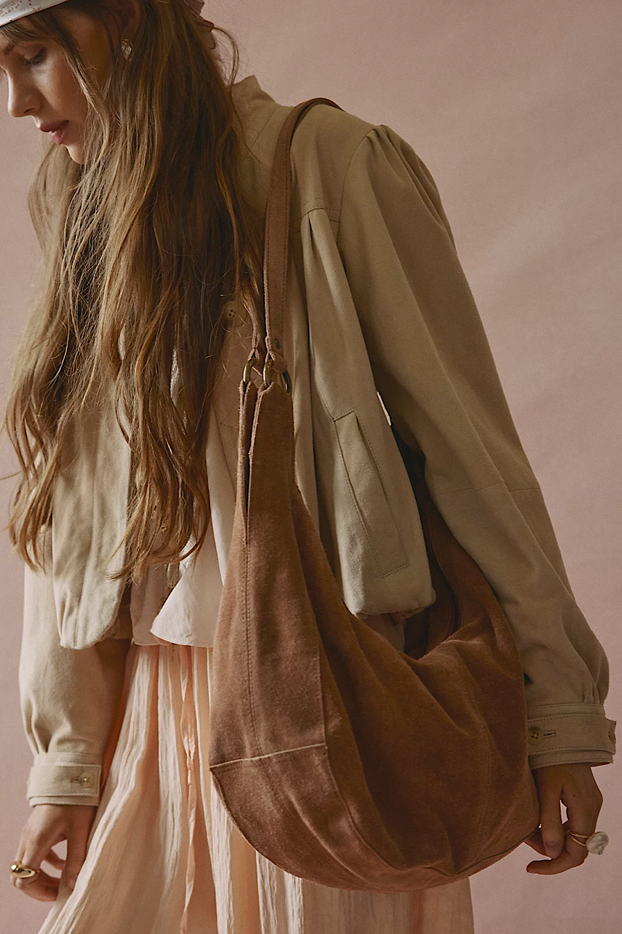 Free People Roma Suede Hobo Bag Rust