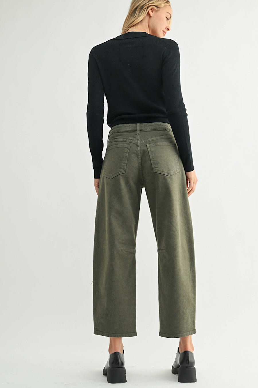 Dark Olive Utility Pocket Barrel Jean Pants