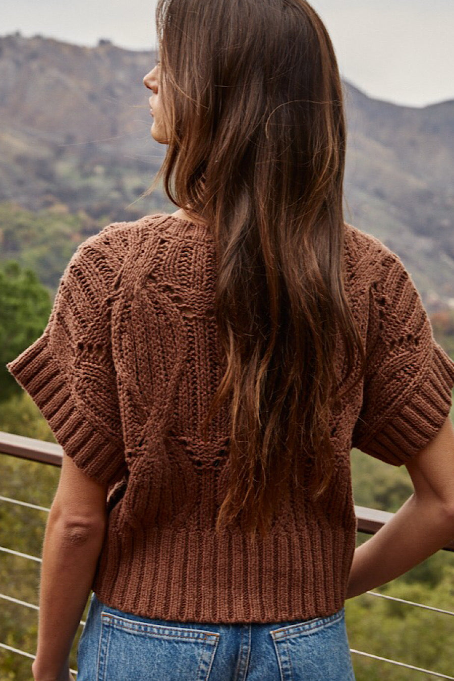 Carrie Short Sleeve Cable Knit Sweater