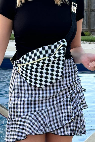Checkered Sling Belt Bag Black White