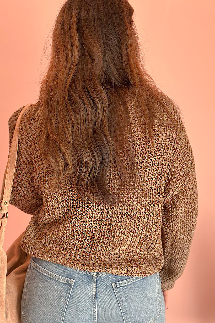 Maui Crochet Knitted Long Sleeve Top in Mocha